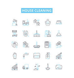 House Cleaning Line Icons Set Mop Vacuum