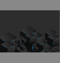 Abstract Black 3d Cubes With Blue Glowing Lights