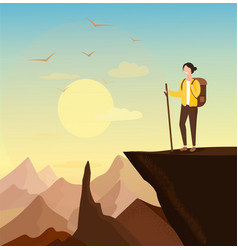 Success Concept A Young Woman Climbed A Mountain