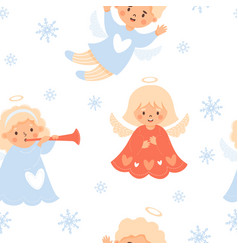 Christmas Seamless Pattern Cute Angel Blond Kids