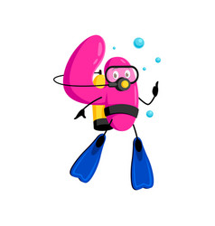 Cartoon Cheerful Math Number Four Diver In Sea