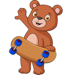 Cute Little Bear Cartoon Playing Skateboard