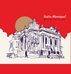 Drawing Sketch Of The Municipal Theater Of Rio