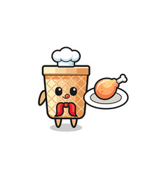 Waffle Cone Fried Chicken Chef Cartoon Character