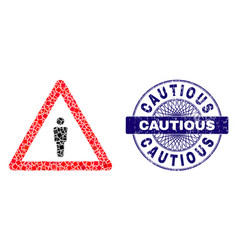 Grunge Cautious Seal And Geometric Human Warning