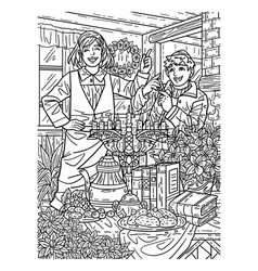 Hanukkah Girl And Boy Singing Adults Coloring Page