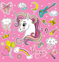 Set Cute Unicorn In Profile And Magical