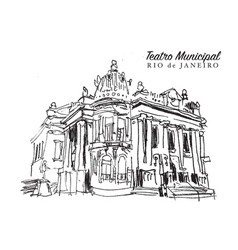 Drawing Sketch Of The Municipal Theater Of Rio