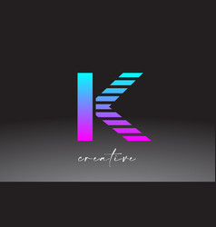 Purple Blue Neon Lines Letter K Logo Design