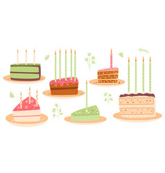 Birthday Cakes Portion On Plate Set Isolated