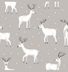 Hand-drawn Winter White Deer With Snow On A Gray