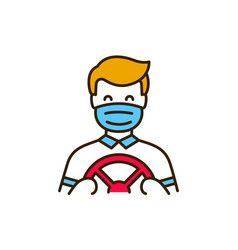 Masked Driver Driving Color Line Icon Safe Travel