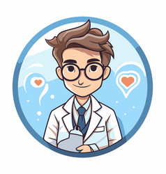 Young Man Doctor Cartoon In Round Icon Graphic