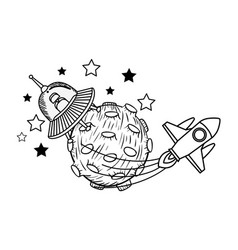 Alien spacecraft in space with white background Vector Image