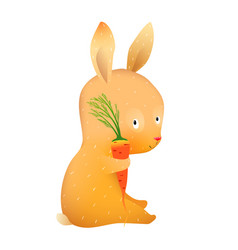 Cute Little Bunny Or Rabbit Sitting Holding Carrot