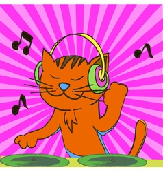 Ginger Tabby Cat Wearing Headphones Spinning Music