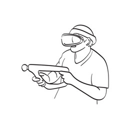 Line Art Man Playing Shooting Gun With Vr Glasses