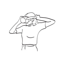 Line Art Woman Wearing Vr Glasses On Her Head