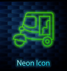 Glowing Neon Line Taxi Tuk Tuk Icon Isolated