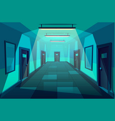 Modern Office Corridor At Night Cartoon