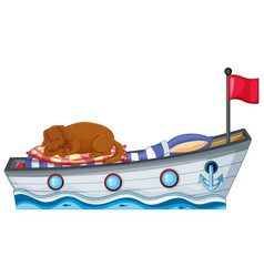 Scene With Little Dog Sleeping On Boat Bed