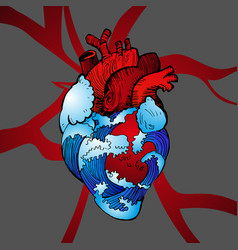 Valentines Day Anatomical Heart With Blue Waves