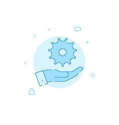 Hand And Gear Flat Icon Filled Line Style Blue