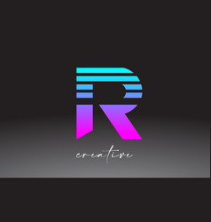 Purple Blue Neon Lines Letter R Logo Design