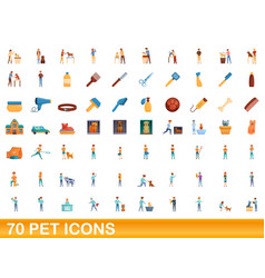 70 Pet Icons Set Cartoon Style