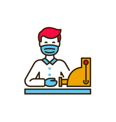 Masked Cashier In Shop Color Line Icon Safe