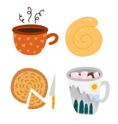 Set Of Cozy Autumn Clip Arts With Seasonal Food