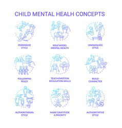 Child Mental Health Blue Gradient Concept Icons