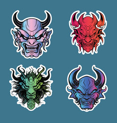 Set Of Four Distinct Demon Head Sticker