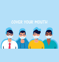 Men Using Face Mask With Cover Your Mouth