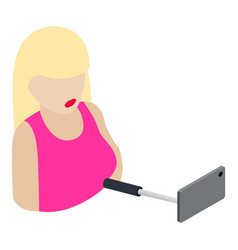 Selfie Woman Icon Isometric Blonde Taking