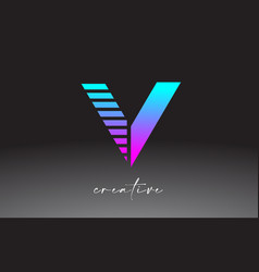 Purple Blue Neon Lines Letter V Logo Design