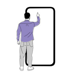 Man Standing Rear View Touching Smartphone Screen