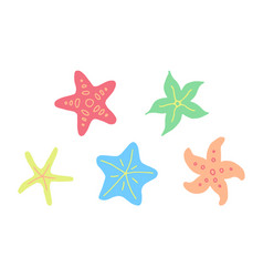 Sea Stars Set Doodle Vibrant Multicolored