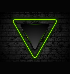 Green Neon Triangle On Dark Grunge Brick Wall