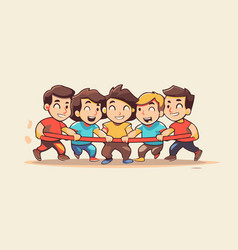 Group Of Happy Kids Playing Tug War Cartoon