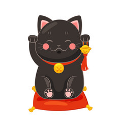 Black Maneki-neko Cat With Raised Right Paw