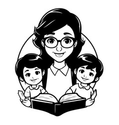 Mother Reading A Book With Her Kids Isolated On