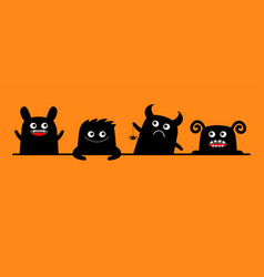 Monster Icon Set Line Happy Halloween Cute