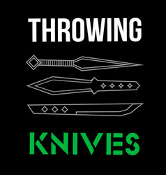 Three Contour Throwing Knives On Black Background