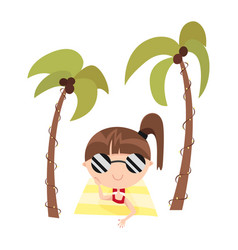 Cute Cartoon Teen Girl In Sunglasses Sunbathes