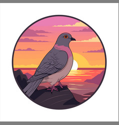 Pigeon Colorful Cartoon Kawaii Character Beach