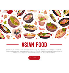 Asian Food And Cuisine Banner Design With Served