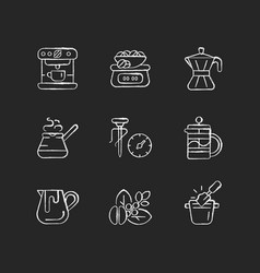 Coffee Shop Chalk White Icons Set On Dark