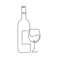 Wine Bottle And Glass Outline Silhouette Isolated