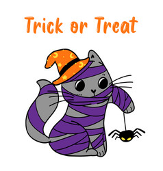 Cute Halloween Kitten Cat In Mummy Costume Trick